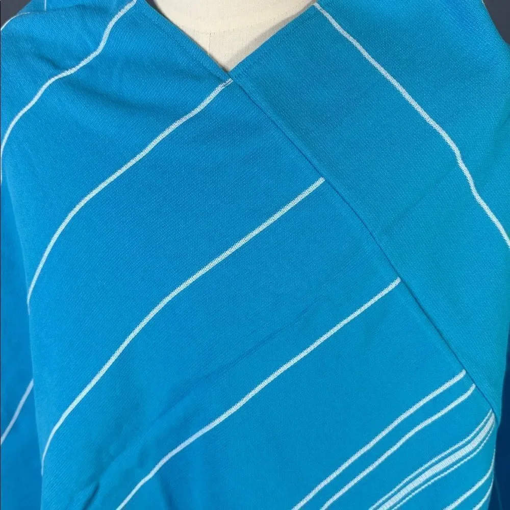 Adult Unisex Blue Striped Poncho Towel & Headband 100% Cotton Turkish Robe NEW